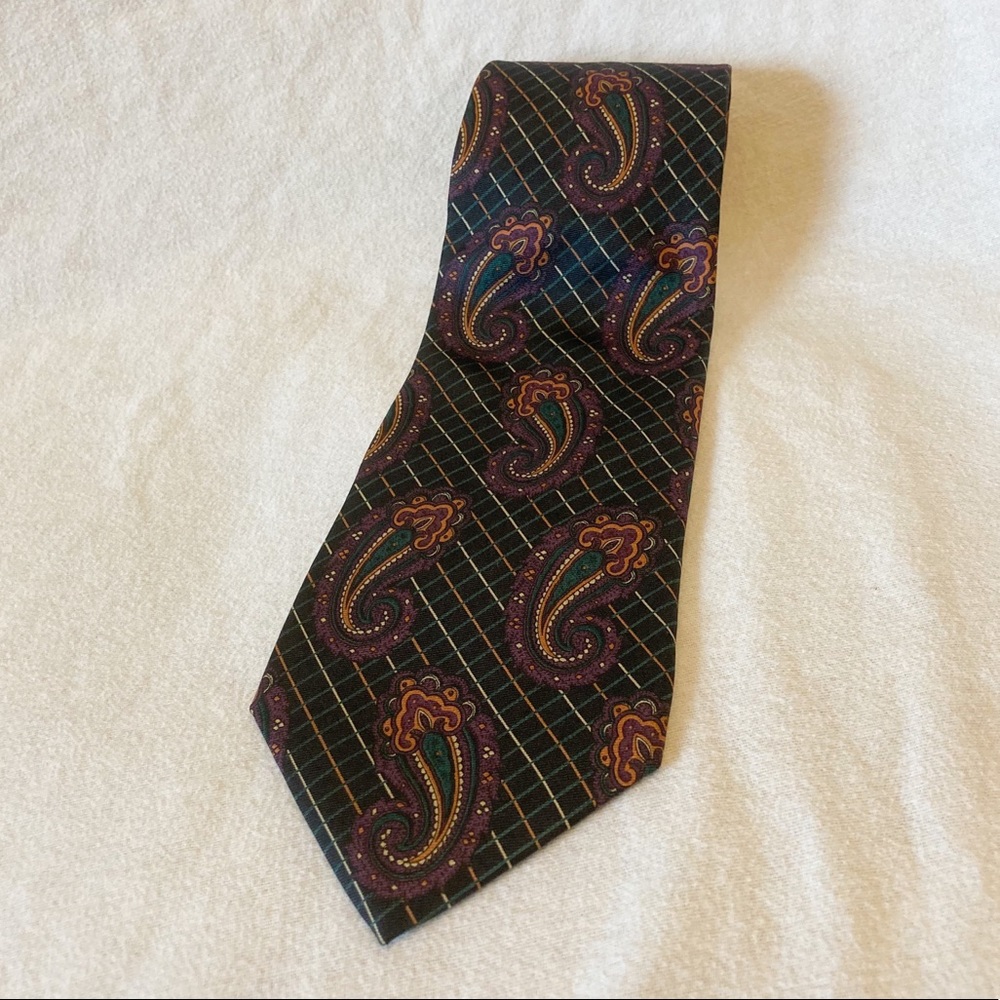Gitman Bros Neck Tie MADE IN USA Green Paisley 100% Silk One Size OS EUC